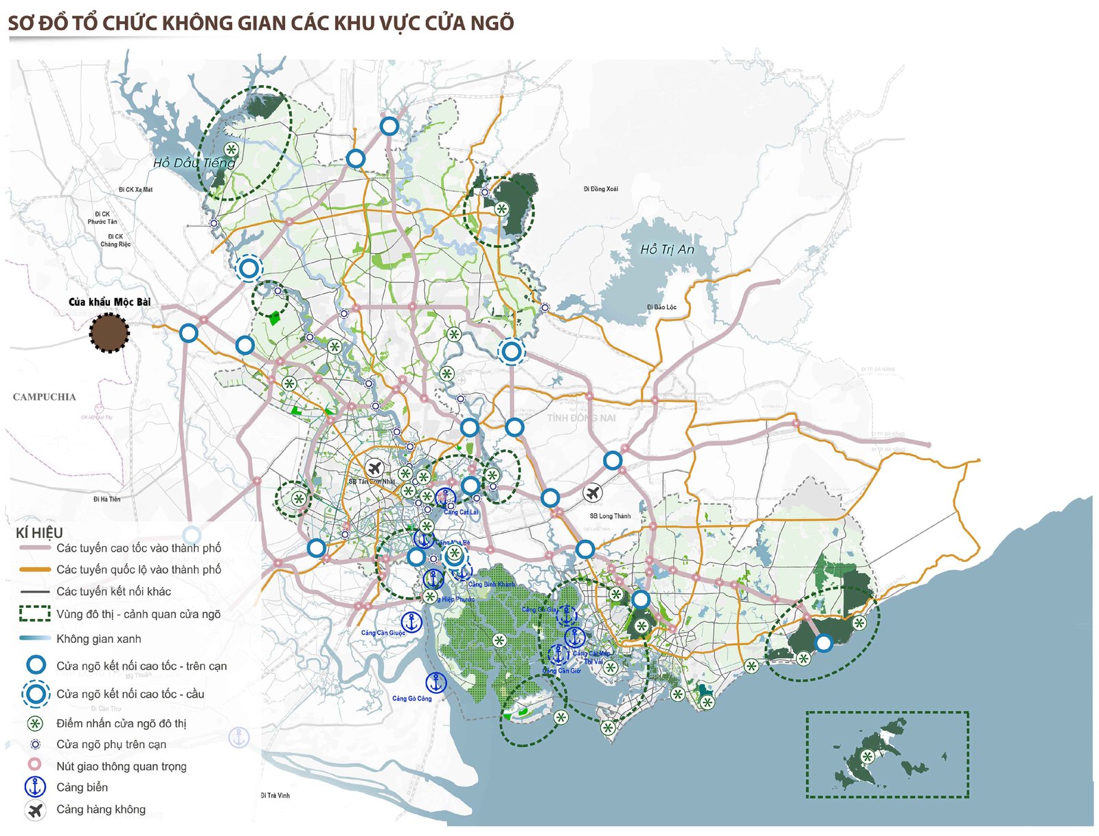 Sơ đồ tổ chức không gian các khu vực cửa ngõ TP.HCM với cửa ngõ cầu và cao tốc